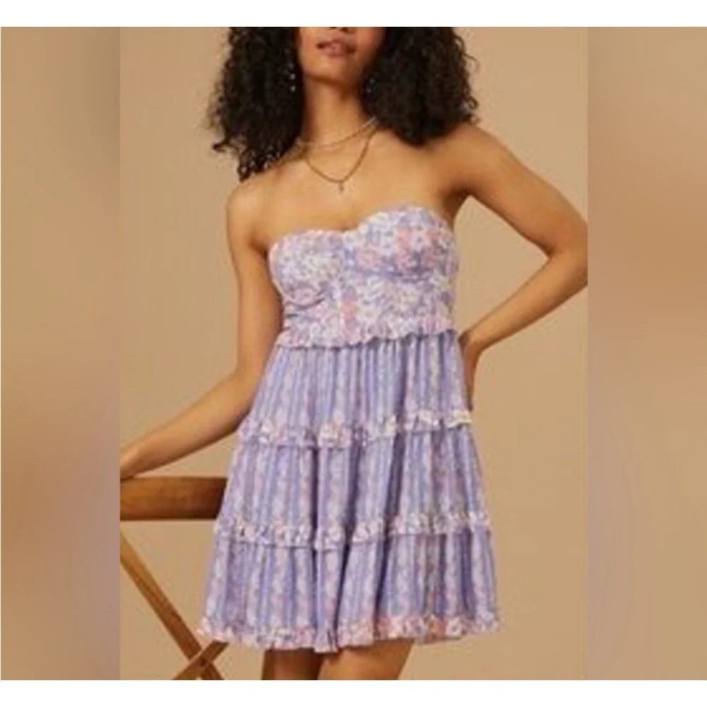 Altar'd State Floral Strapless Mini Lined  Sundress Size XL